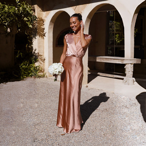 Robe longue sirène en satin uni à col en V, style vintage, romantique et élégante, pour soirée, vêtements pour femmes, robes de soirée pour femmes - Product Image 3