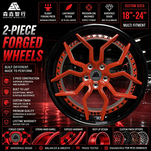 Rines Forjados de 2 Piezas Personalizados de 18-24 Pulgadas, Acabado Naranja Brillante con Borde Negro, Aluminio 6061-T6 para Autos Deportivos - Product Image 1