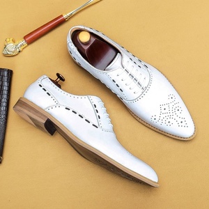 Chaussures Oxford pour hommes en cuir véritable blanc, bout pointu, à lacets, respirantes, chaussures de mariage antidérapantes, chaussures habillées de bureau, toutes saisons - Product Image 3