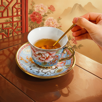 Tasse à thé en porcelaine de style chinois, faite à la main, en forme de fleur - Artistique, durable et écologique, 200 ml, pour cadeau et usage quotidien