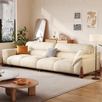 Canapé trois places moderne simple à rangée droite de style crème Canapé multi-places en cuir d'appartement en cuir de vachette de première couche pour salon