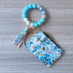 New Fashion Floral Zipper Closure Women's Wristlet Keychain Wallet <b>Small</b> Credit Card Holder Bracelet Key Ring <b>Purse</b> Tassel - Product Image 3