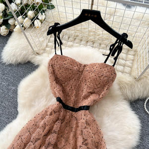 Robe midi décontractée estivale 2025 pour femme, style tunique <span class=keywords><strong>romaine</strong></span>, avec motif paisley en dentelle 3D, taille empire élastique, grande taille XL, Vestidos - Product Image 4