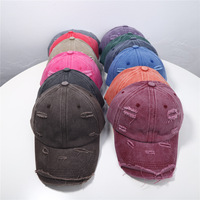 Casquette de baseball en jean délavé style rétro coréen avec logo brodé 3D, effet usé et vieilli, casquette de papa vintage
