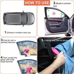 2-in-1 kendinden sürüş acil durum araçları çok fonksiyonlu katı yangın kaçış kesici araba emniyet cam kırıcı çekiç iç kitleri - Product Image 2