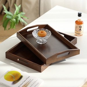 Rectangular Wooden <b>Tray</b> For Hotel <b>Tea</b> Coffee Serving With Handles Solid Color 20260617 - Product Image 3