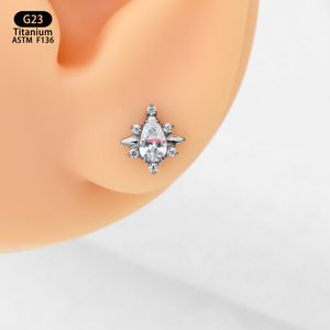 Clous d'oreilles en titane G23 en forme de goutte d'eau et étoile, zircon 5A, bijoux de piercing, cadeau - Product Image 4