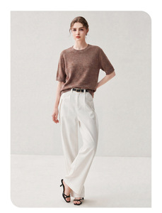 T-shirts décontractés à manches courtes pour femmes en lin et coton avec col à paillettes et rayures, hauts respirants, mode féminine - Product Image 2