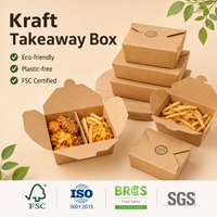 Boîte à lunch jetable en carton kraft pliable multi-compartiments pour la vente en gros aux restaurants et la livraison à emporter