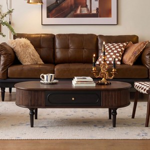 Ripple Patterned Coffee <b>Table</b> Solid Wood Oval Living Room Retro Storage <b>Sofa</b> <b>Side</b> <b>Table</b> - Product Image 4