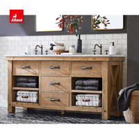 Meubles de salle de bain modernes en bois massif, panneau de porte plat et double vasque, meuble de salle de bain étanche avec miroir