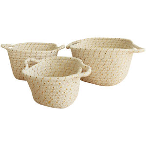 Cesta de almacenamiento redonda de cuerda de algodón nórdico, trenzada, con asa, hecha a mano, juego de 3 piezas para alimentos y artículos diversos - Product Image 4