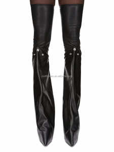 Bottes en cuir véritable FW25 Runway, au-dessus du genou, talon transparent de 12 cm, cuir extensible, chaussette serrée, cuir noir, bottes Taco Kiss - Product Image 2