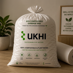 UKHI Brand PBAT PLA Cornstarch Biodegradable And <b>Compostable</b> 40 Microns Side Gusset Large Square Bottom Heat Seal Garbage <b>Bag</b> - Product Image 5