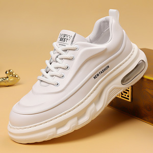Baskets Chunky en Cuir Véritable pour Hommes, Bout Rond, à Lacets, Semelle Épaisse Amortie, Chaussures de Marche Toutes Saisons - Product Image 5