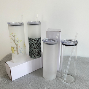 แก้วมักใส DIY ขนาด25ออนซ์,แก้วกาแฟพร้อมฝาและหลอดแบบฝาปิดสีระเหิดทรงตรงสีใสสไตล์ใหม่ - Product Image 1