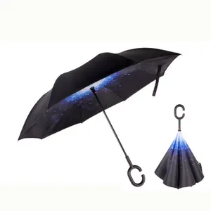 Şemsiye fabrika UV koruyucu çift ters şemsiye güneş UV araba düz şemsiye C tipi kolu ters şemsiye