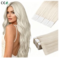 Extensions de cheveux à bandes adhésives double épaisseur de qualité supérieure, blond platine, 100% cheveux humains, extensions Remy, couleur ivoire