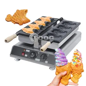 Popular 4PCS Open Mouth Fish Waffle Cone Maker Factory Wholesale Commercial Taiyaki Waffle Machine