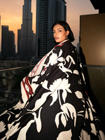 Ensemble Abaya Ouverte Imprimée de Luxe Hafizah avec Hijab à Motif Floral, Kimono Kaftan de Dubaï, Robe Longue Cardigan Modeste pour Femmes Musulmanes
