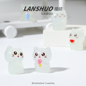 แลนซัว ตุ๊กตาแมวการ์ตูนเรซิ่นเรืองแสงในที่มืด DIY ของตกแต่งโต๊ะทำงาน ของตกแต่งบ้าน - Product Image 2