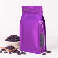 Sachet à fermeture éclair à fond plat pour fruits secs de mûrier, raisins secs, dattes, collation, qualité alimentaire, emballage anti-humidité avec fenêtre latérale