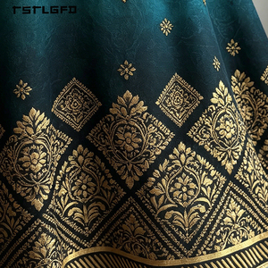 Vestido Maxi Étnico Azul Turquesa para Mujer, con Estampado Dorado, Mangas Acampanadas, Cuello Redondo, Diseño Geométrico Floral, Estilo Árabe Musulmán Modesto - Product Image 5
