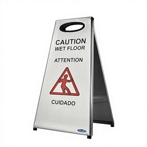 Panneau de signalisation de sol mouillé de 22 pouces, en acier inoxydable, pliable, bilingue, portable, avec cadre en L, robuste - Product Image 1