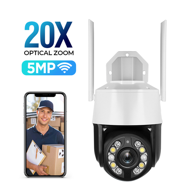 5MP Auto Tracking Tuya PTZ Dome Camera 20X Optical Zoom 360 P2P Remote Access Long Range Night Vision Built-in Mic Cloud Wi-Fi