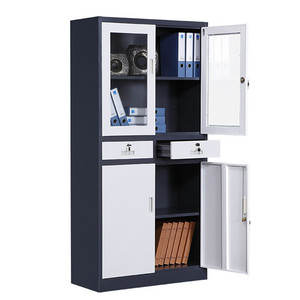 Tủ Kim Loại Màu Trắng Hiện Đại <span class=keywords><strong>2</strong></span> Cửa Kính Xoay/<span class=keywords><strong>2</strong></span> Ngăn Kéo Lưu Trữ Hồ Sơ Tủ Với Tay Cầm Bằng Nhựa Màu Đen - Product Image 6