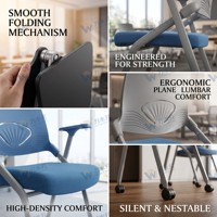 Chaise de formation moderne en maille, confortable, entièrement pliable et empilable, avec tablette d'écriture en option, pour salles de réunion, de formation et usage scolaire