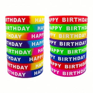 Pulseras de Goma de Feliz Cumpleaños, Pulseras Elásticas de Colores, Pulsera de Silicona con Logotipo Personalizado para Fiestas de Cumpleaños de Adultos y Niños - Product Image 3