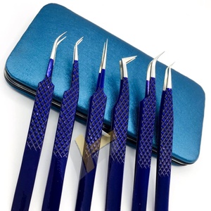 Pince à épiler professionnelle japonaise en acier inoxydable pour cils, pointue, avec logo personnalisé, couleur bleu métallisé, pour extensions de cils volume - Product Image 4