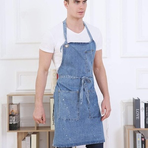 DUOLAI-<span class=keywords><strong>Delantal</strong></span> de cocina vaquero ajustable con bolsillos para hombre y mujer, nuevo diseño y logotipo personalizado, venta al por mayor - Product Image 4