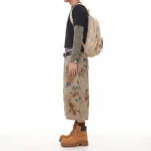 Shorts en jean amples et épais Y2K Streetwear à jambe large, style Workwear, imprimé vintage délavé à l'acide, pour hommes, personnalisables TKAN7739 - Product Image 2
