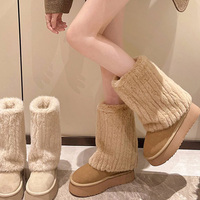 Nouvelles bottes de neige occidentales pour femmes, hiver 2025, plates, confortables, à semelle épaisse, augmentant la taille, hauteur du mollet, avec des chaussures en velours épais