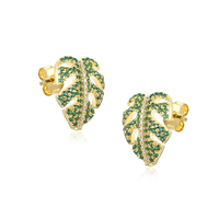 Grace Jewelry Ensemble de boucles d'oreilles et bagues en argent sterling 925, style Ins, pierre verte, feuille de Monstera, pendentif, plaqué or pour fêtes et cadeaux