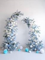 Décoration de mariage, arche de fleurs artificielles bleues mélangées, fond pour photographie, événement extérieur, cérémonie, scène LQHL010