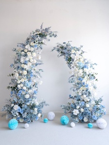 Décoration de mariage, arche de fleurs artificielles bleues mélangées, fond pour photographie, événement extérieur, cérémonie, scène LQHL010 - Product Image 2