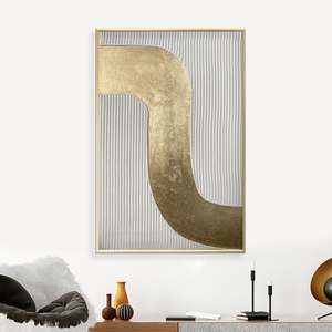 Peinture à l'huile géométrique texturée abstraite minimaliste dorée sur blanc, peinture à l'huile faite à <span class=keywords><strong>la</strong></span> main, art mural moderne, vente en gros - Product Image 3