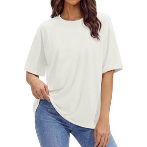 Haut court blanc à col en V et manches courtes pour femme, coupe classique, en coton tricoté, couleur unie, respirant, écologique, séchage rapide - Product Image 1
