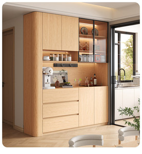 XHA Eco-Friendly Solid Wood <b>Sideboard</b> Adjustable Height Folding Dining Table Modern <b>Kitchen</b> Storage Cabinet Hidden Glass Display - Product Image 5