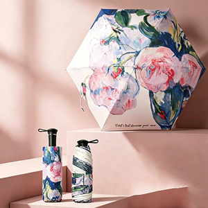 Mini parapluie pliant 5 sections avec poignée rétractable, protection solaire et anti-pluie, cadeau tendance, vente en gros, logo personnalisé - Product Image 5