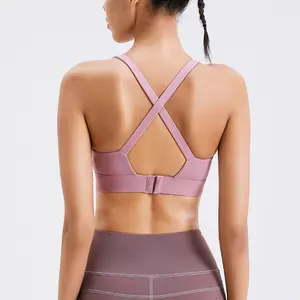 Criss-cross trở lại áo ngực thể thao cho phụ nữ phòng tập thể dục thể dục Yoga áo ngực được xây dựng trong áo ngực ly