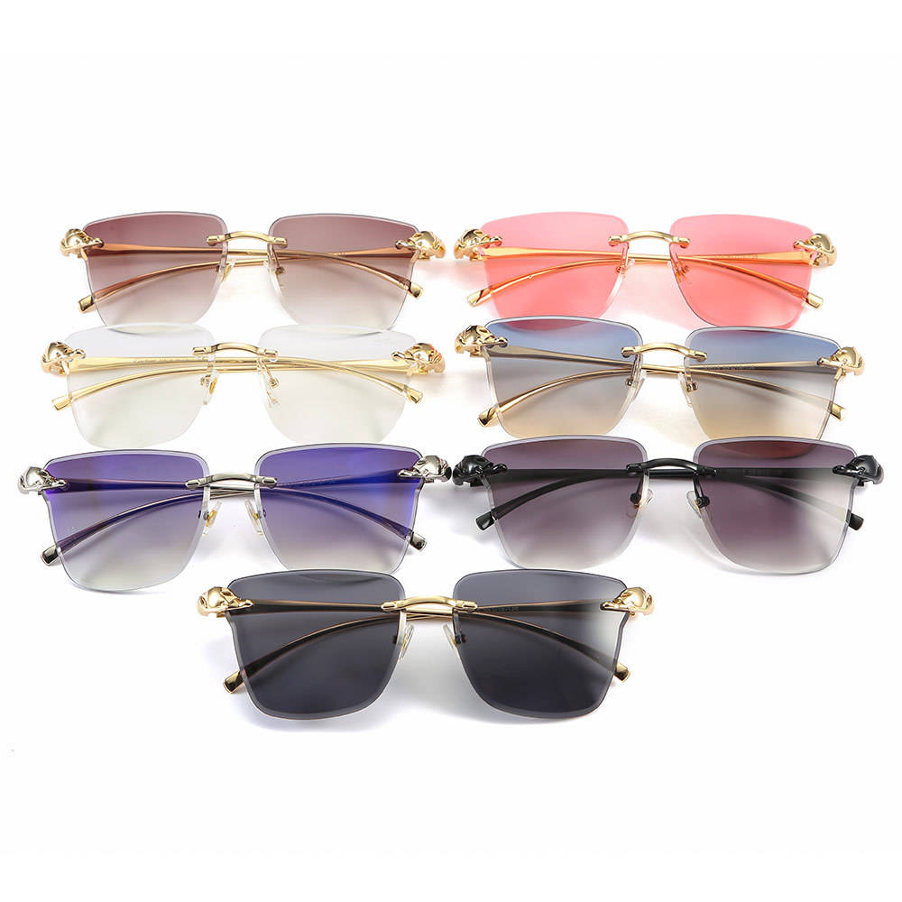 2023 New Fashion taglio occhiali da sole quadrati senza montatura  leopardati per uomo occhiali da sole Hip Hop di marca in lega Vintage da  donna