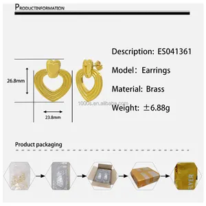 Wholesale Brass Earrings With Gold Plated Heart Shape Earrings Stud Fashion Jewelry For Women Girl Holiday Gift Customized