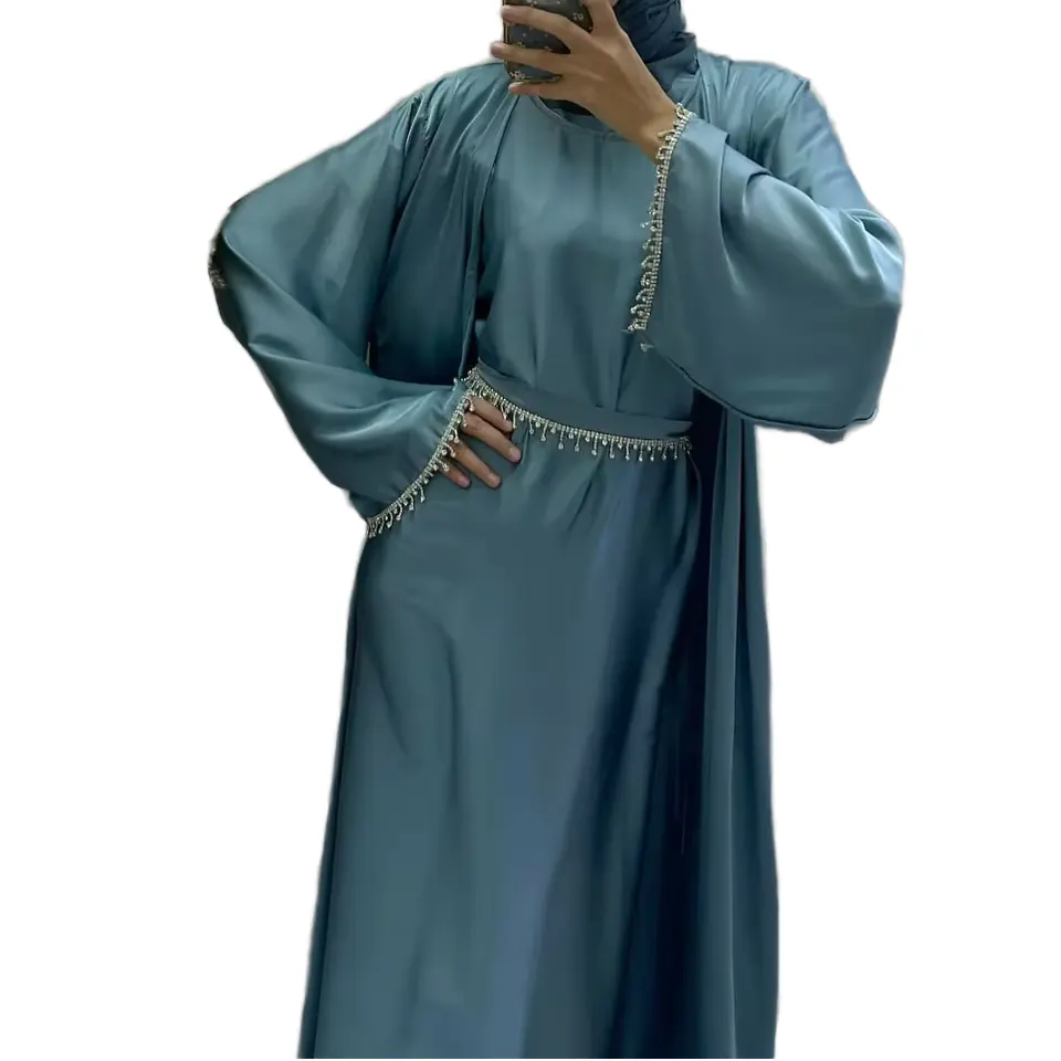 Luxurious Dubai Abaya Open Scattered Beaded Abaya Muslim Full Dress High Quality Customized Modesty Abaya