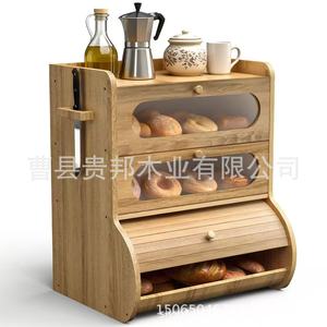 Caja de pan de madera maciza de varias capas con tapa transparente de acrílico y cierre magnético, gabinete de almacenamiento para repostería casera - Product Image 5
