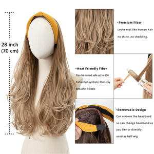Perruque en fibre chimique à grandes ondulations, demi-tête, avec <span class=keywords><strong>bandeau</strong></span>, <span class=keywords><strong>cheveux</strong></span> longs <span class=keywords><strong>bouclés</strong></span>, pour femmes, style européen et américain, pour usage transfrontalier - Product Image 3