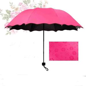 Parapluie pliant 3 volets à motif floral aquatique, effet pluie et soleil, très tendance - Product Image 4